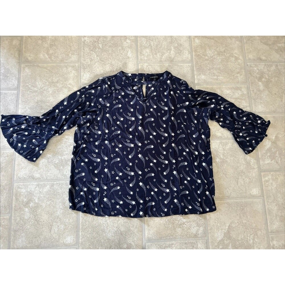 Lane Bryant Shirt Womens Size 20 Navy Blue Stars Ruffle Sleeve Blouse Top